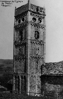 Campanar de l'església de Santa Maria de Molló. 1918