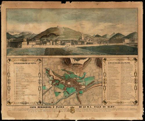 Vista meridional y plano de la M.L. Villa de Olot. 1854