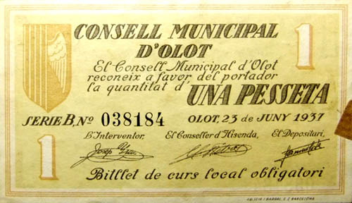 Bitllet del Consell Municipal d’Olot. 1937