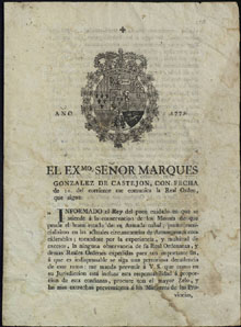 Edicte del subdelegat de Montes de Sant Feliu de Guíxols que dóna publicitat a l'ordre reial sobre l'incompliment de la legislació sobre l'explotació dels boscos per a la Marina. 1779