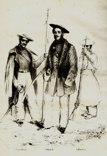 Uniformes de l'exèrcit carlí. Dibuix de Isidoro Magués, Firenze 1837