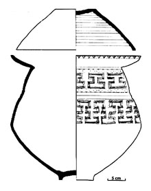 Dibuix d'una urna cinerària d'enterrament (1100-950 aC)