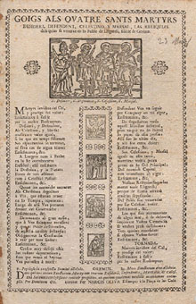 Goigs als quatre sants martyrs Desideri, Defendent, Celestino, y Marsal: las reliquias dels quals se veneran en lo poble de Lligordà, Bisbt de Gerona. Ca. 1760