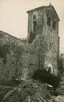Façana i campanar de l'església de Santa Maria de Palera. Ca. 1920